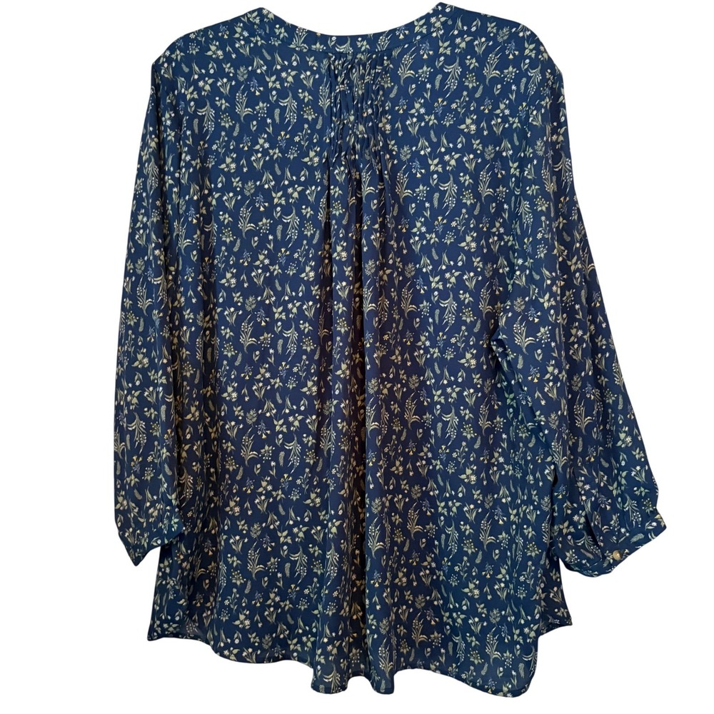 JACHS Girlfriend XXL Blue Floral Button Down 3/4 Puff Sleeve Blouse Boho Prairie - Picture 10 of 10